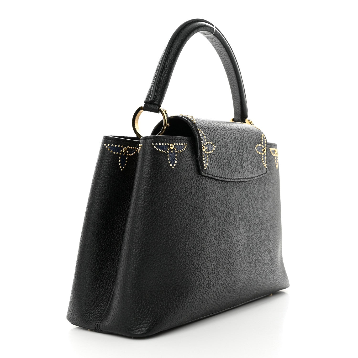 Louis Vuitton Taurillon Flower Capucines PM Black Blue 3 of 16