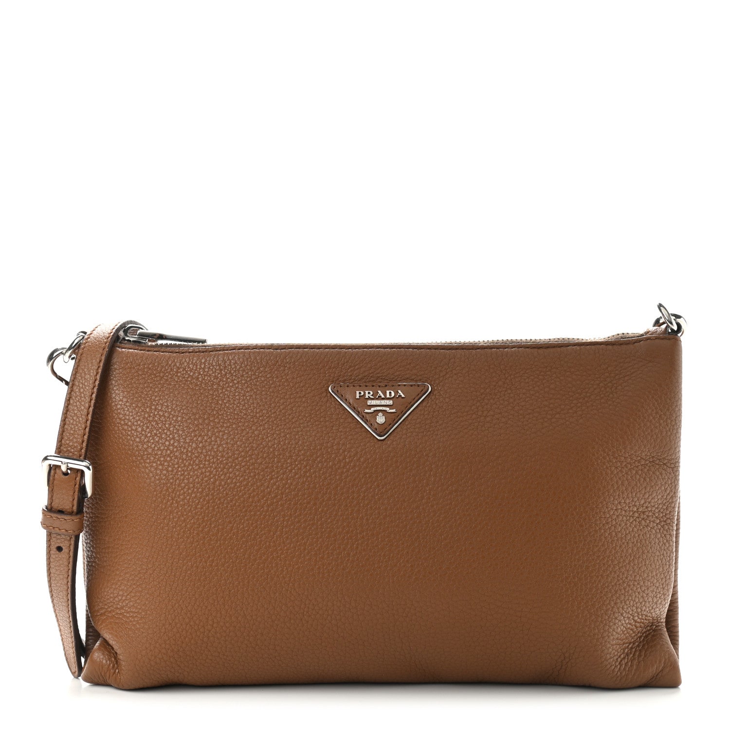 Prada Vitello Daino Zippered Crossbody Bag Brandy 1 of 9