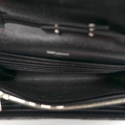 Saint Laurent Grain De Poudre Matelasse Chevron Monogram Chain Wallet Black 5 of 9