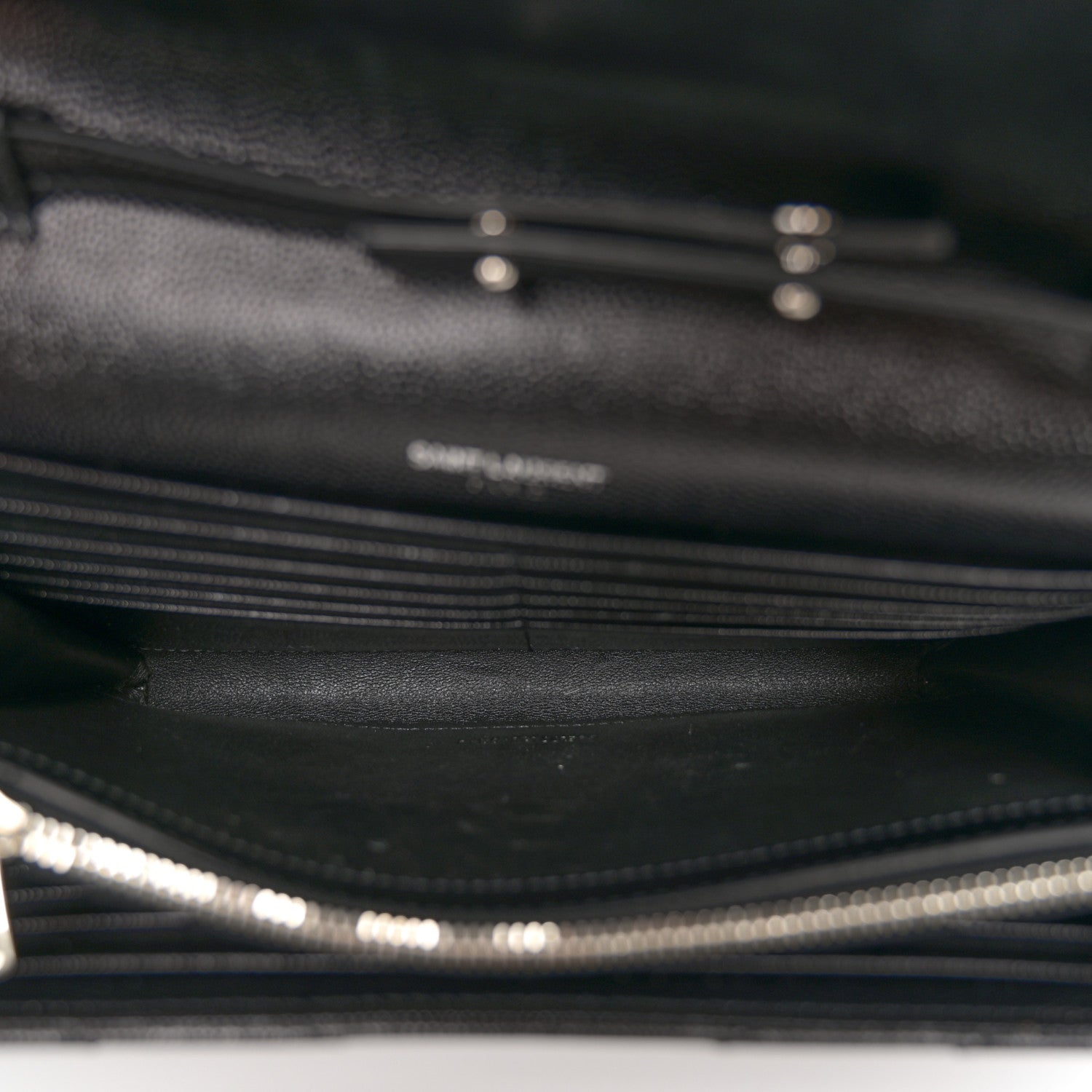 Saint Laurent Grain De Poudre Matelasse Chevron Monogram Chain Wallet Black 5 of 9
