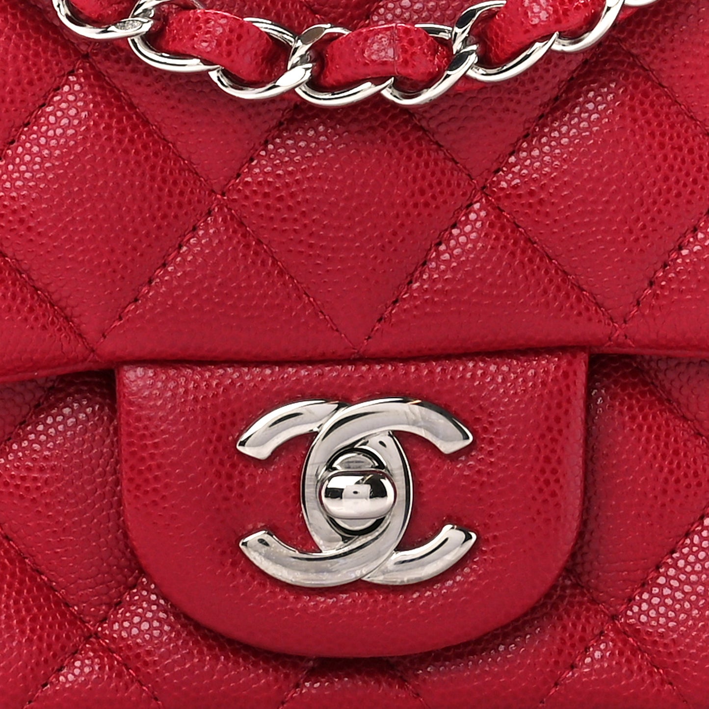 Caviar Quilted Mini Square Flap Red