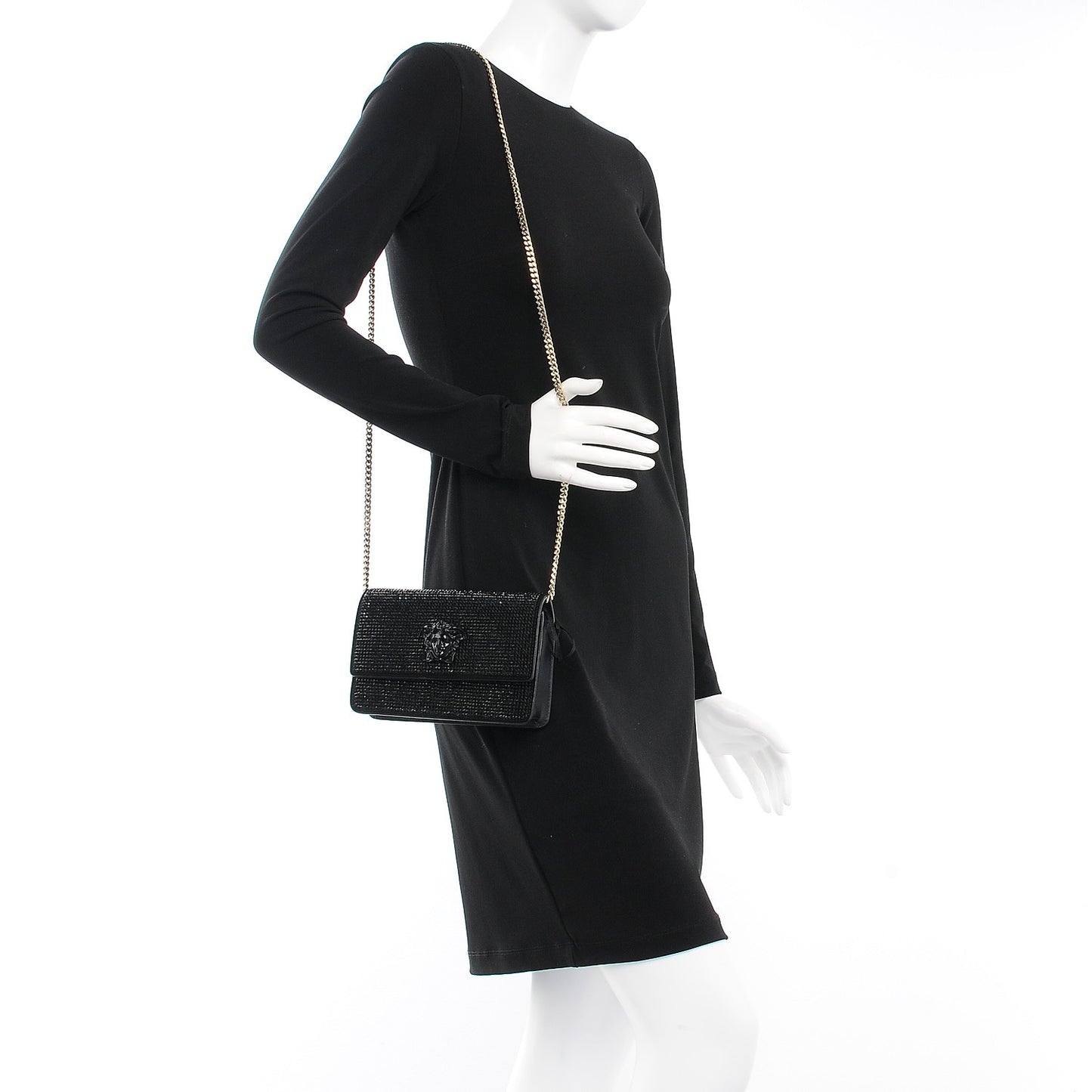 Calfskin Palazzo Crystal Chain Evening Bag Black