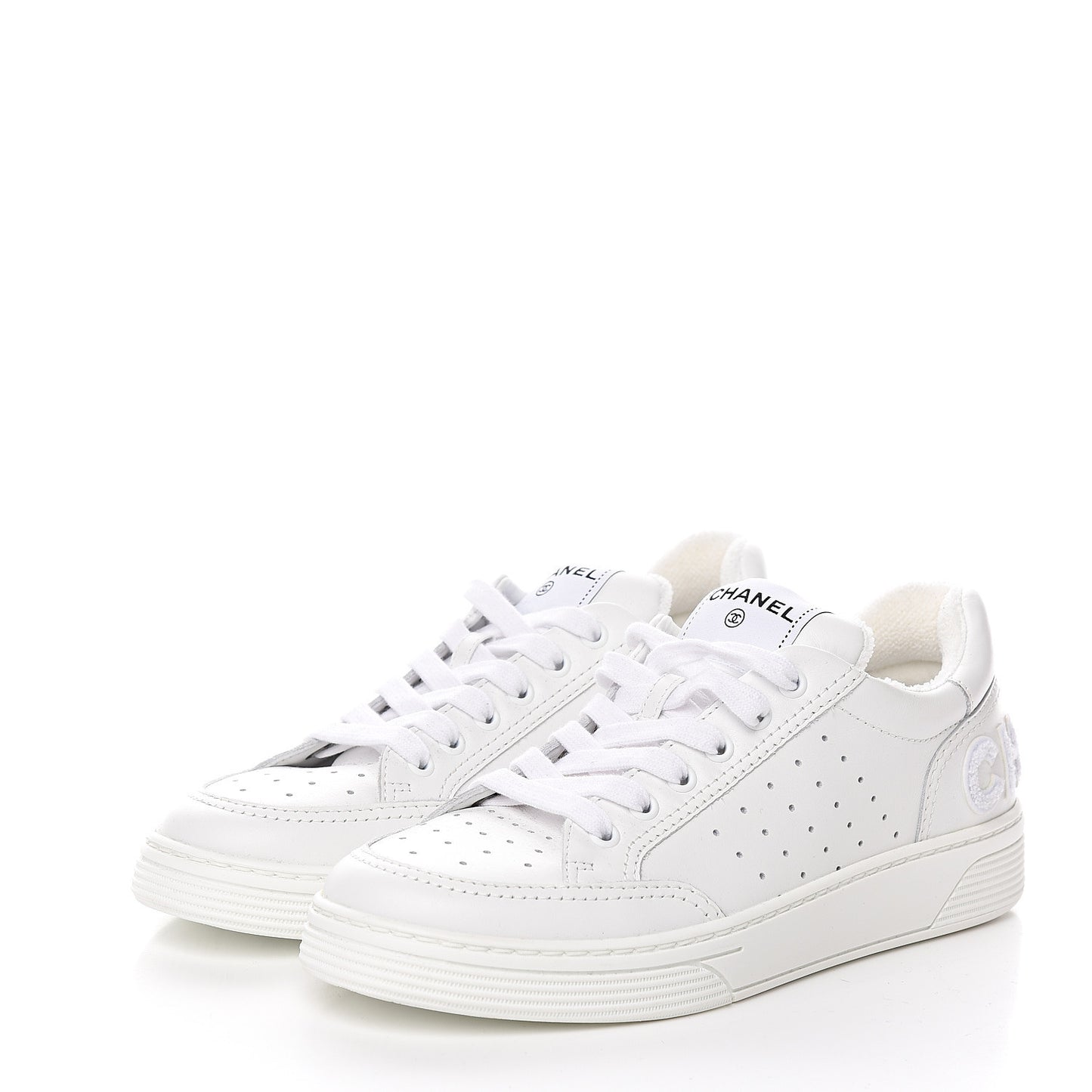 Calfskin Womens Logo Sneakers 38 White