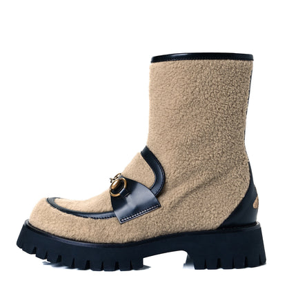 Gucci Wool Cordovan Lux Womens Harald Horsebit 25mm Platform Boots 38 Butterscotch Black 1 of 9