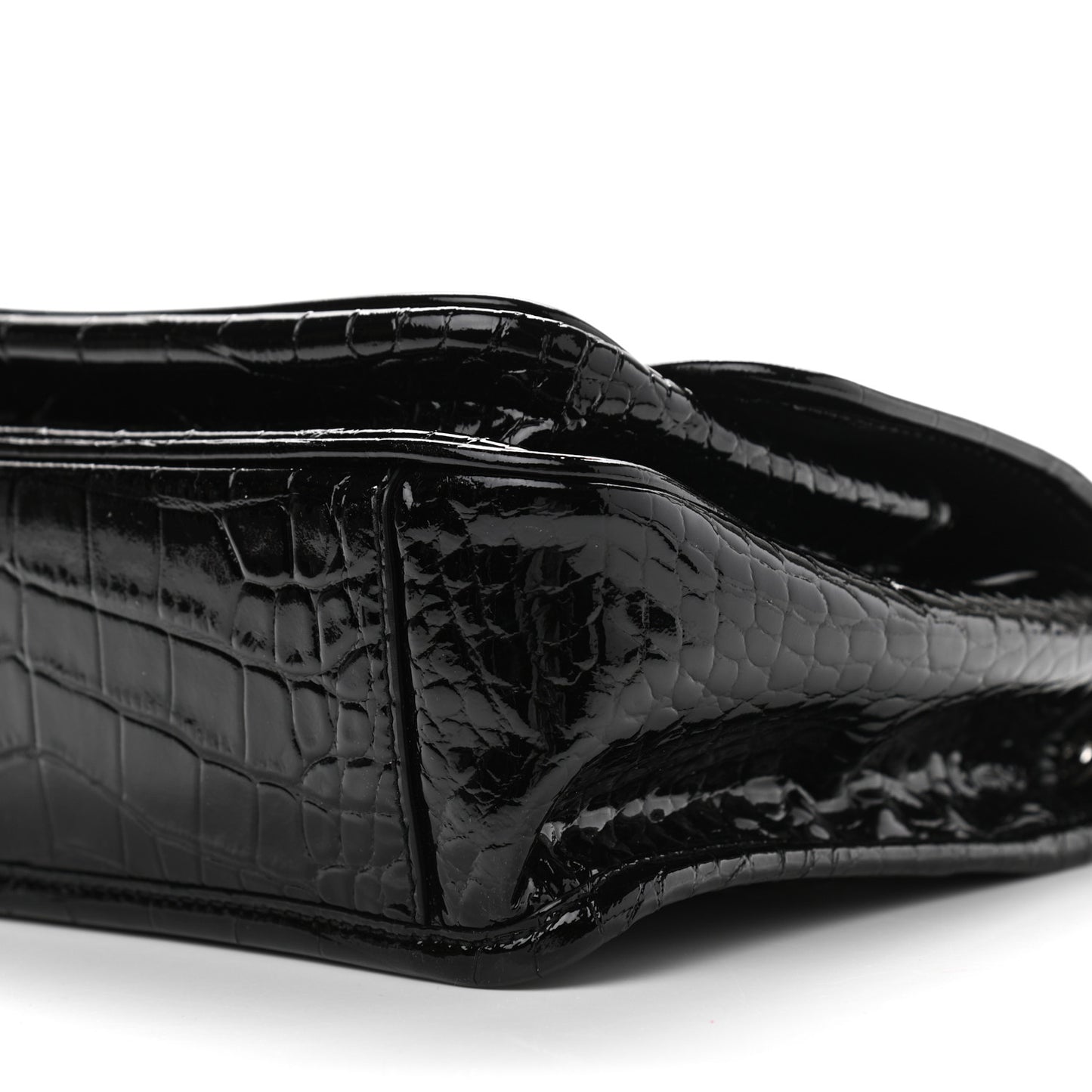 Patent Crocodile Embossed Lambskin Monogram Baby Niki Chain Satchel Black