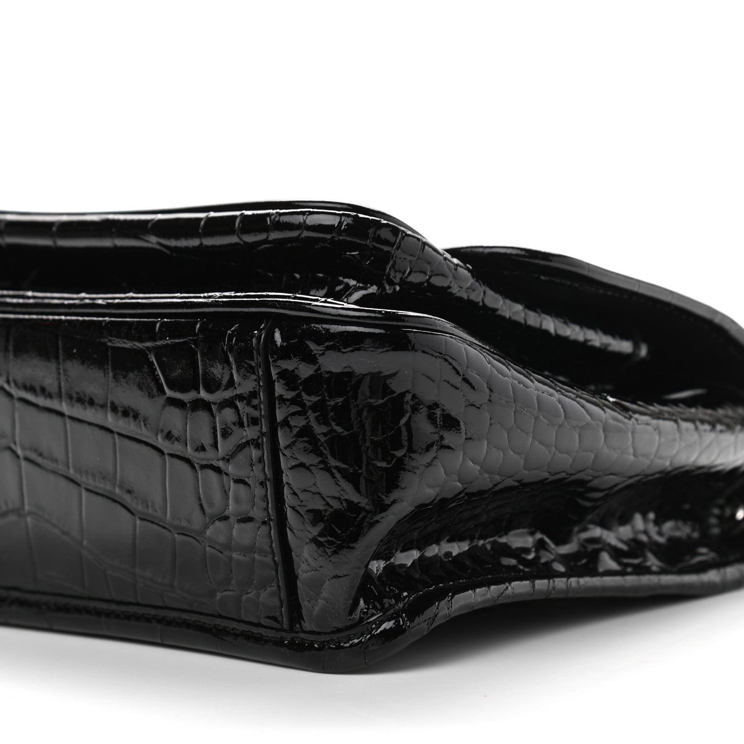 Saint Laurent Patent Crocodile Embossed Lambskin Monogram Baby Niki Chain Satchel Black 9 of 12