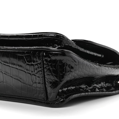 Saint Laurent Patent Crocodile Embossed Lambskin Monogram Baby Niki Chain Satchel Black 9 of 12