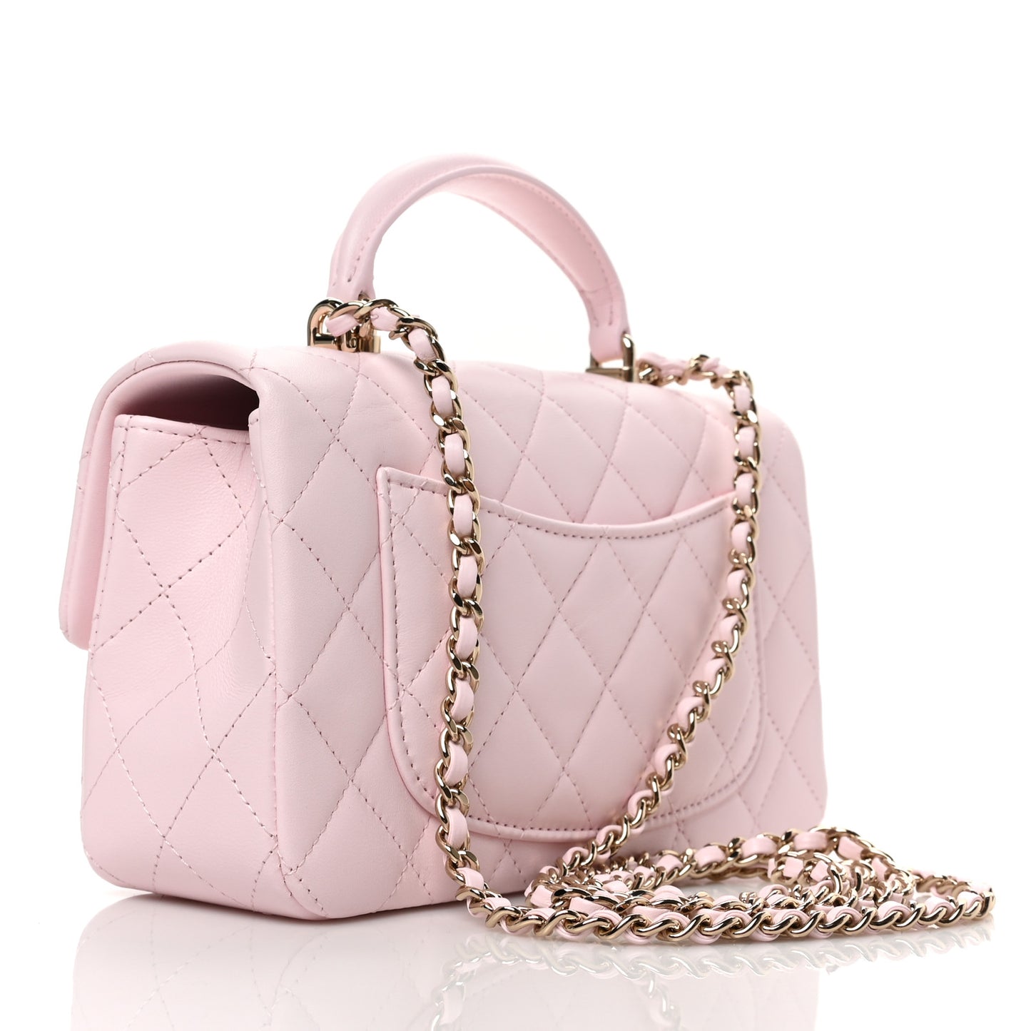 Lambskin Quilted Mini Top Handle Rectangular Flap Light Pink