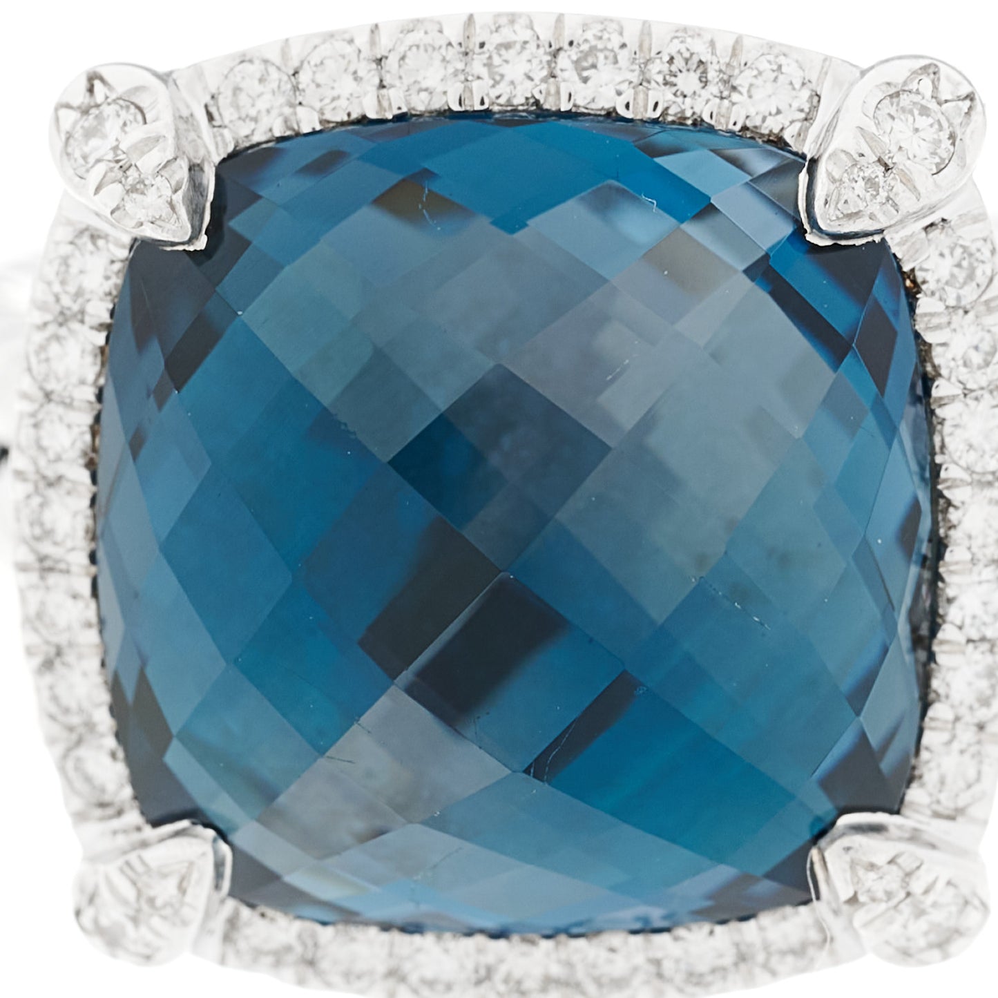 Sterling Silver Diamond Hampton Blue Topaz 14mm Chatelaine Pave Bezel Ring 54 6.75