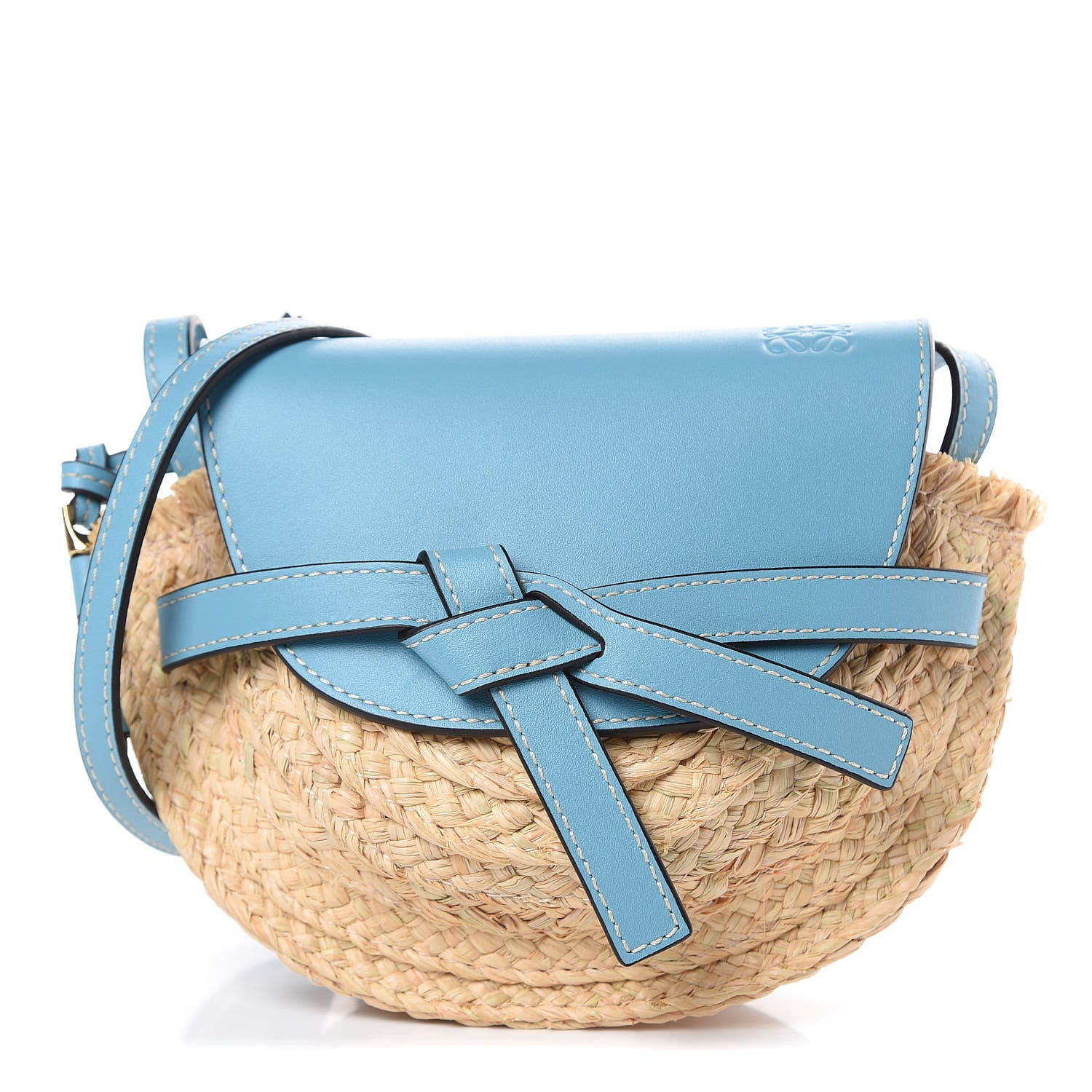 Loewe Calfskin Raffia Mini Gate Crossbody Bag Light Blue Natural 1 of 9