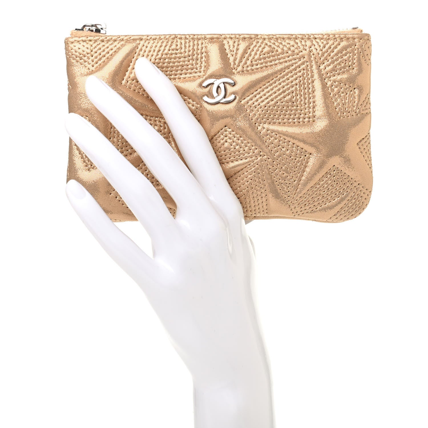 Chanel Metallic Lambskin Star Embossed Coin Purse Case Gold 2 of 7