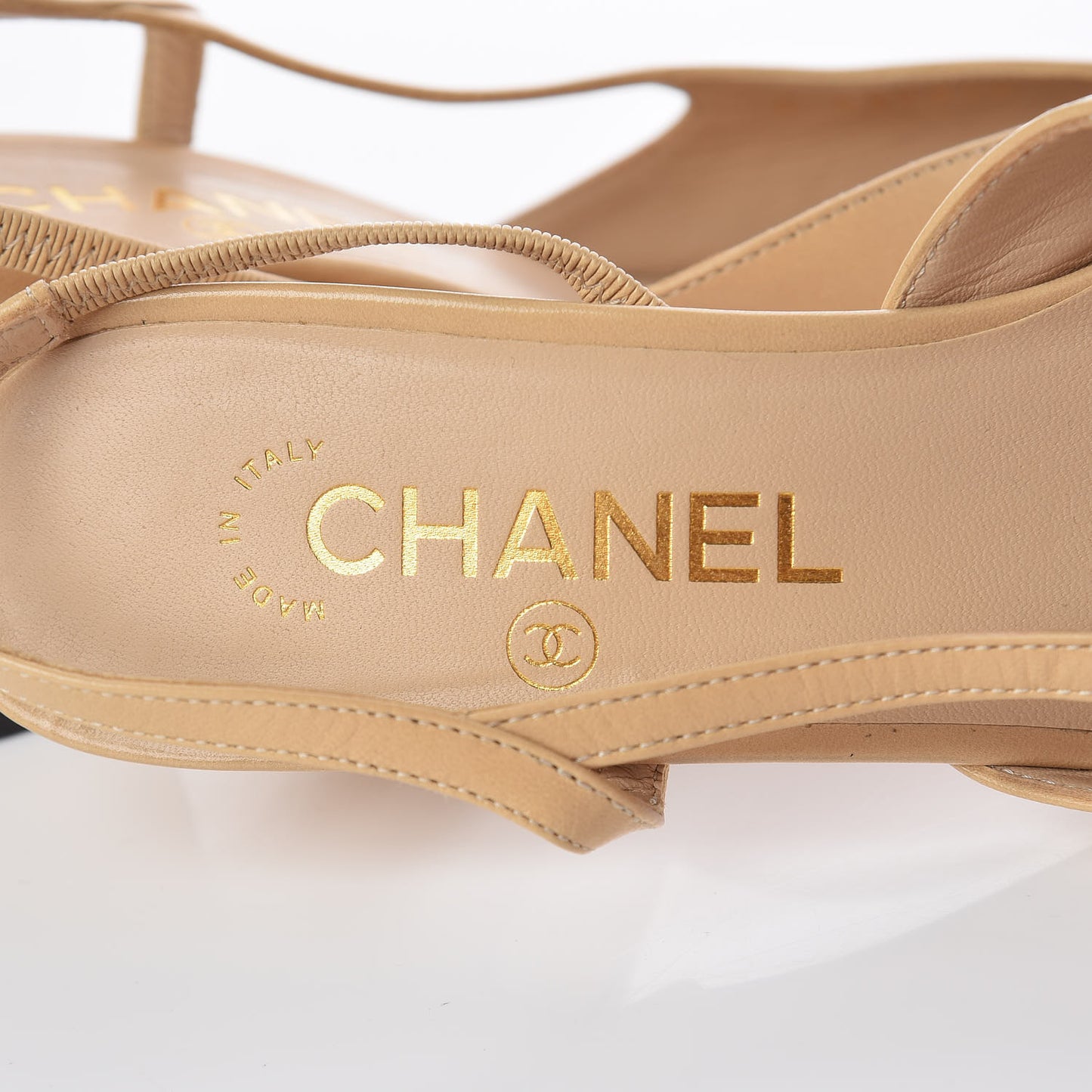 Lambskin Grosgrain Cap Toe CC Slingback Sandals 36.5 Beige Black