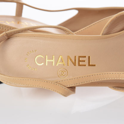 Chanel Lambskin Grosgrain Cap Toe CC Slingback Sandals 36.5 Beige Black 5 of 12