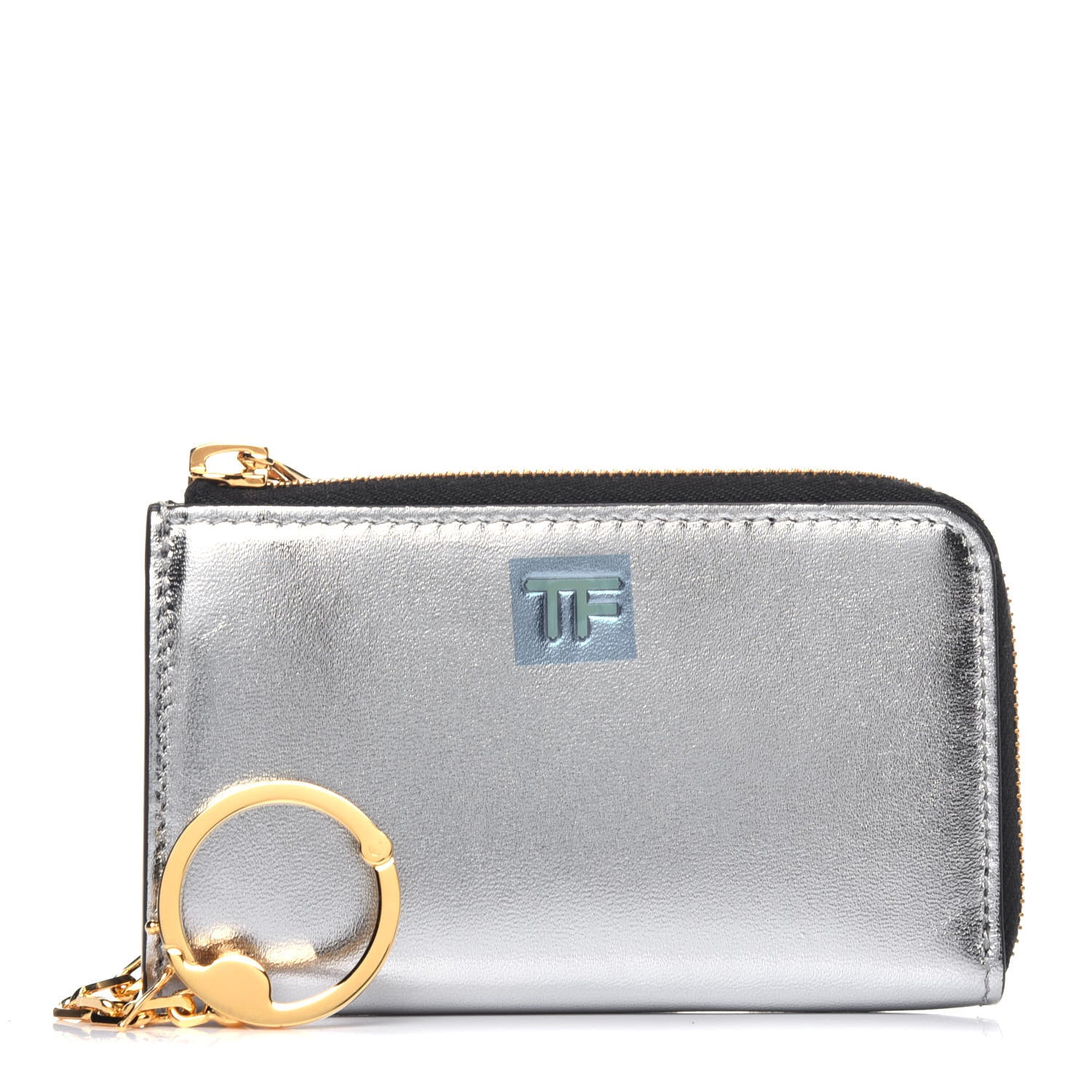 Tom Ford Metallic Calfskin Key Pouch Silver 1 of 9