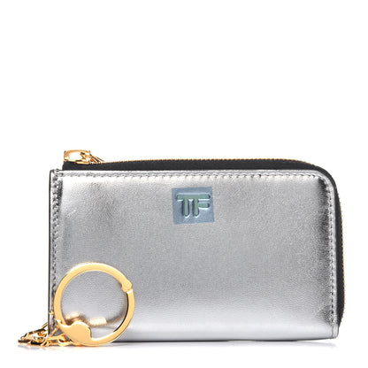Tom Ford Metallic Calfskin Key Pouch Silver 1 of 9