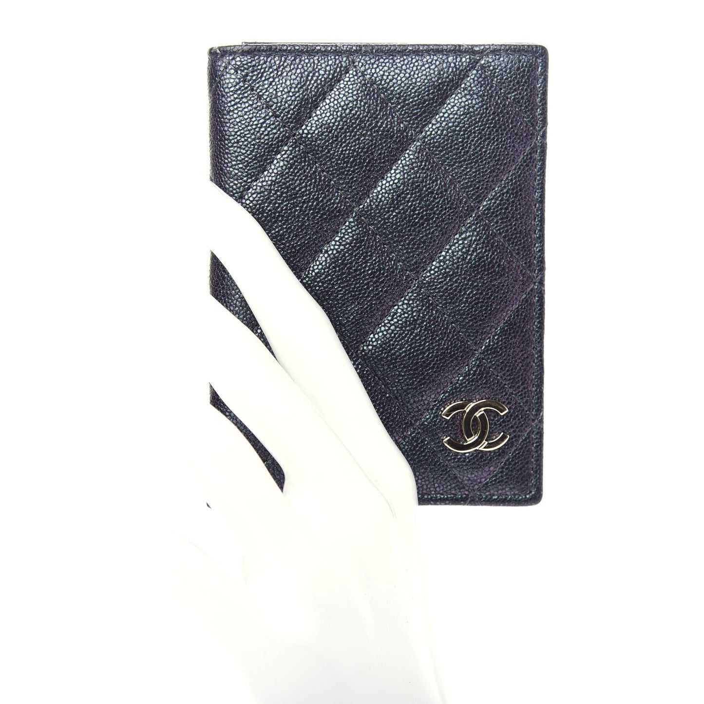 Iridescent Caviar Quilted Card Holder Wallet Black