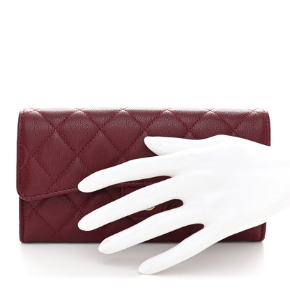 Chanel Caviar Quilted Large Gusset Flap Wallet Burgundy 2 of 7
