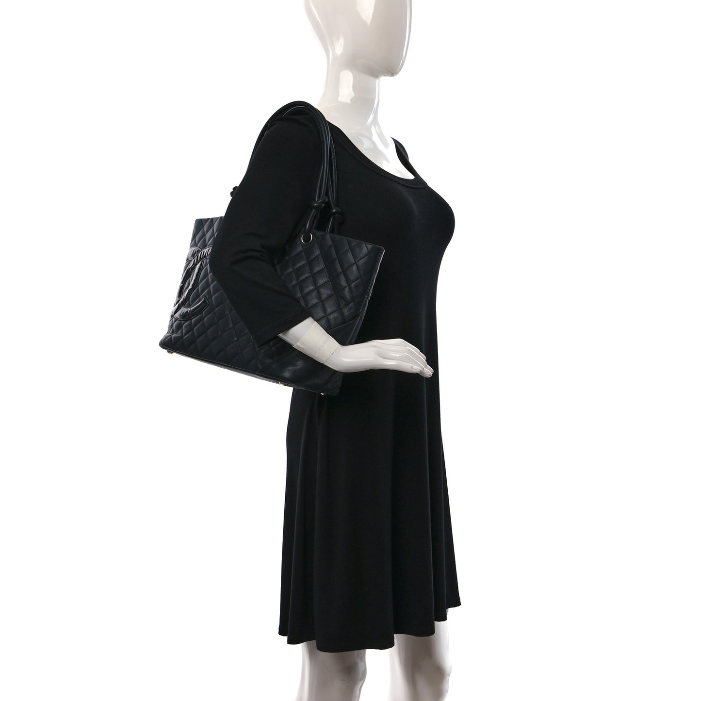 Calfskin Quilted Large Cambon Tote Black
