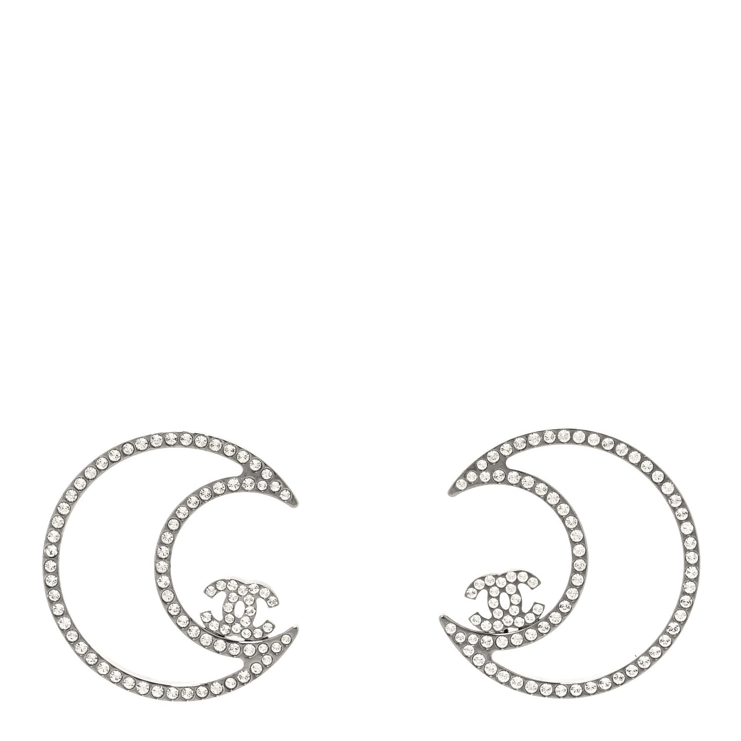 Strass Crystal CC Moon Earrings Silver