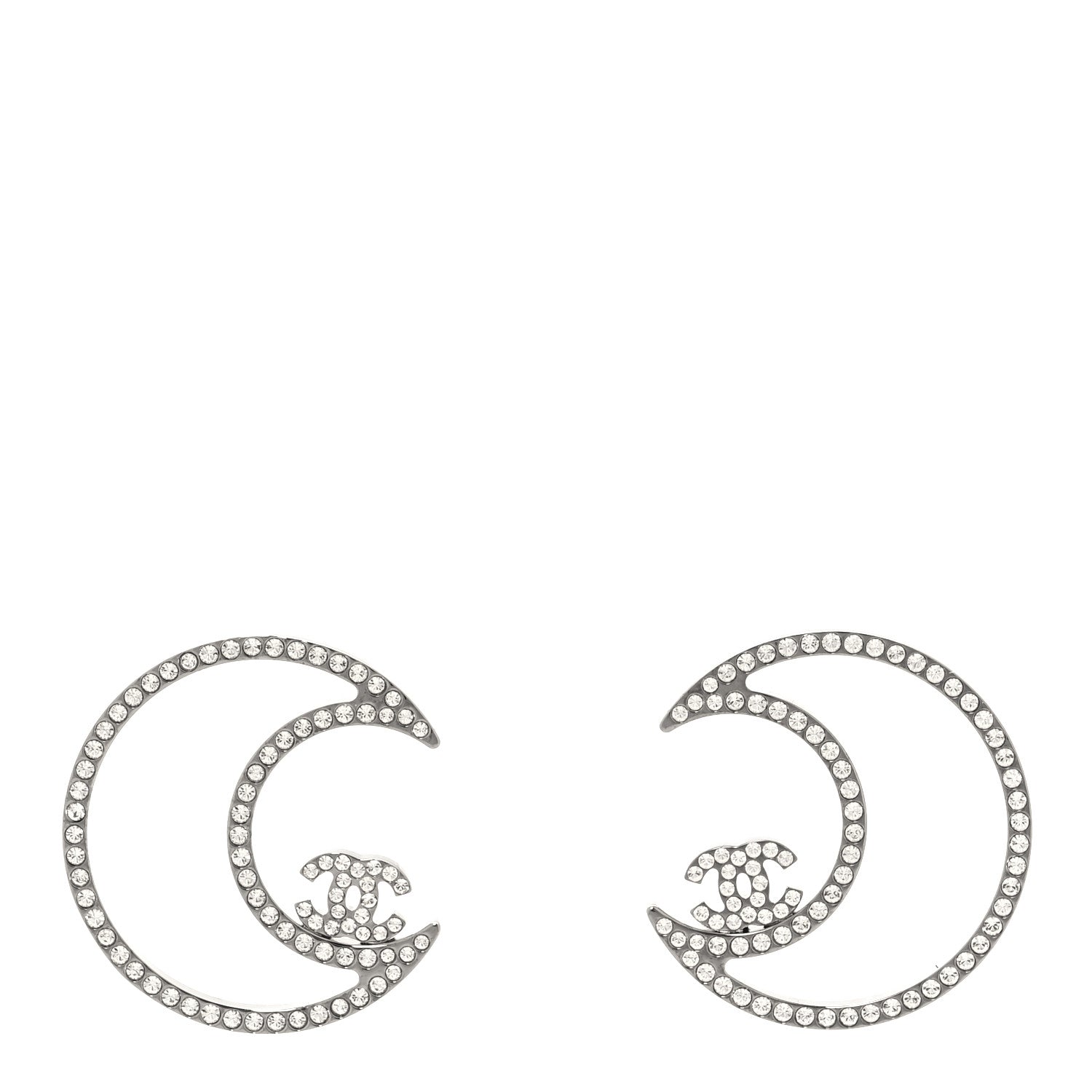 Chanel Strass Crystal CC Moon Earrings Silver 1 of 4