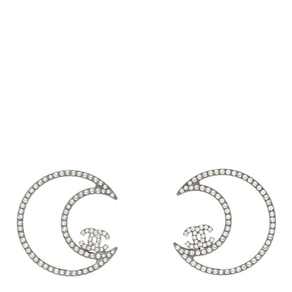 Chanel Strass Crystal CC Moon Earrings Silver 1 of 4