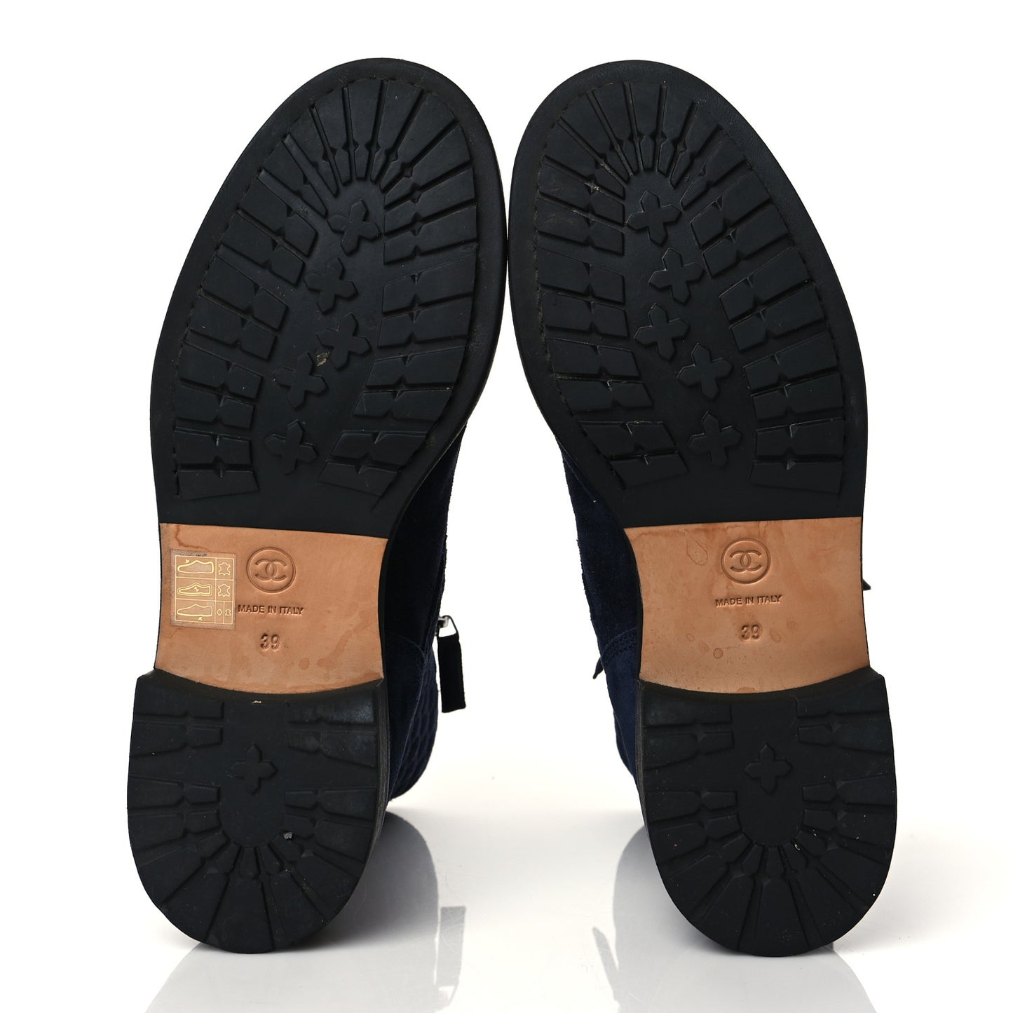 Suede Quilted CC Lace Up Combat Boots 39 Navy Black