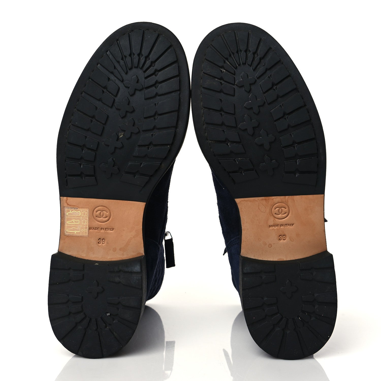 Chanel Suede Quilted CC Lace Up Combat Boots 39 Navy Black 5 of 8