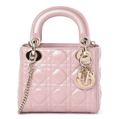 Christian Dior Metallic Lambskin Cannage Mini Lady Dior Lotus 1 of 8
