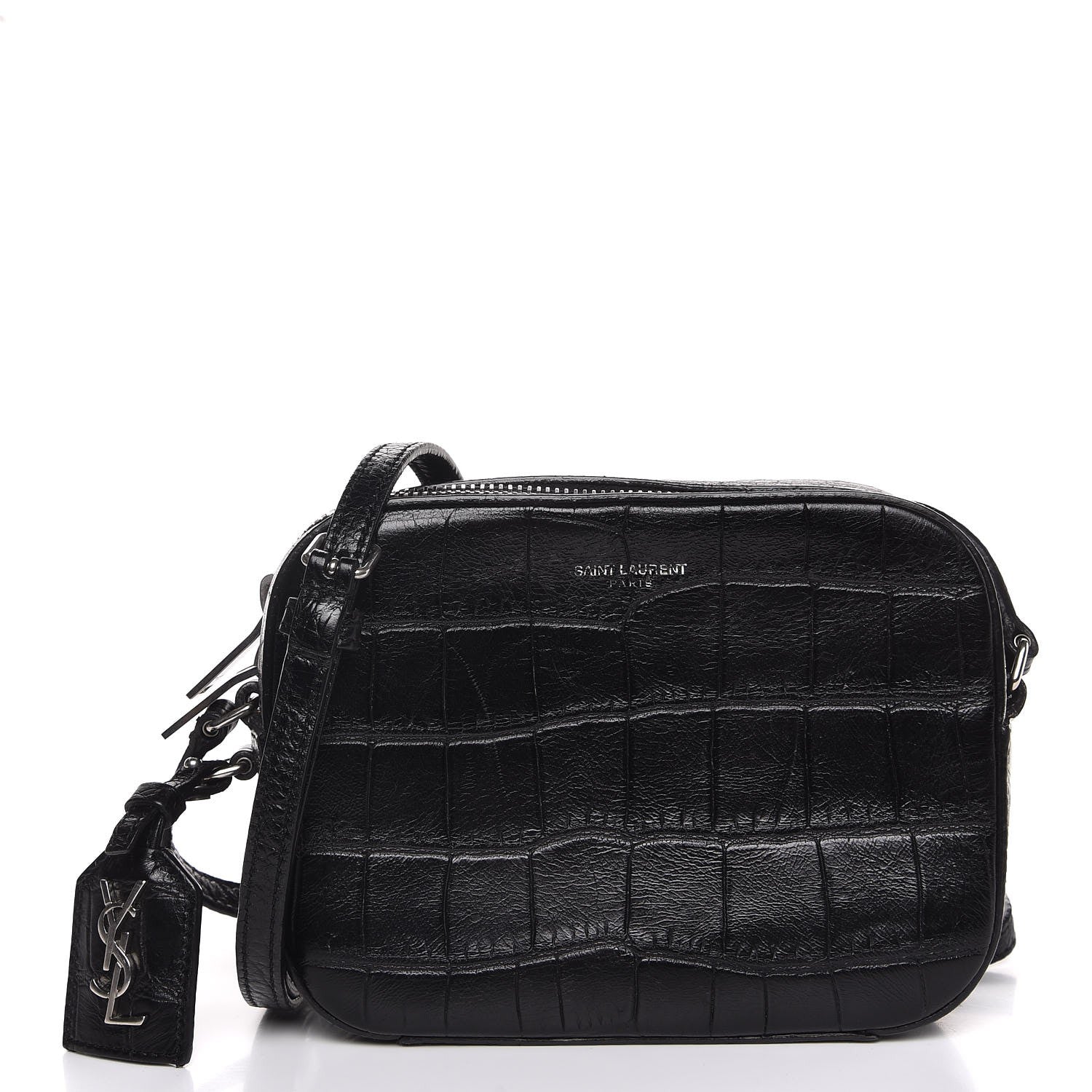 Saint Laurent Calfskin Crocodile Embossed Small Classic Monogram Camera Bag Black 1 of 8