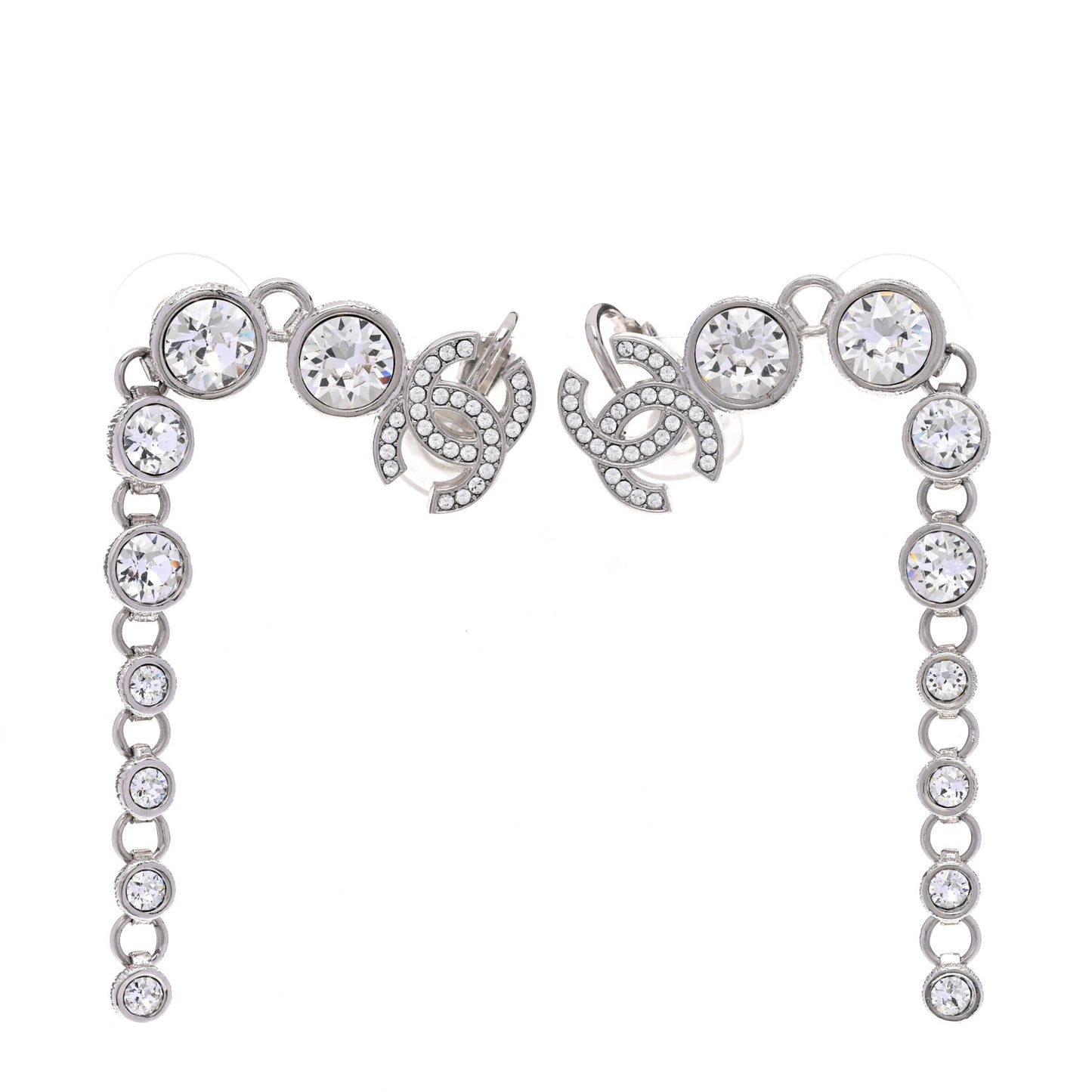 Crystal CC Long Drop Earrings Silver