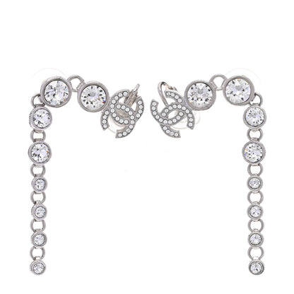 Chanel Crystal CC Long Drop Earrings Silver 1 of 5