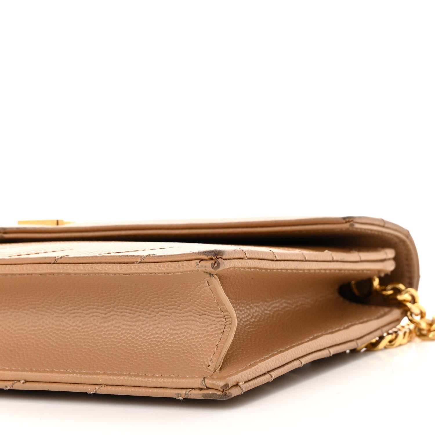 Saint Laurent Grain De Poudre Matelasse Chevron Monogram Envelope Chain Wallet Dark Beige 9 of 12