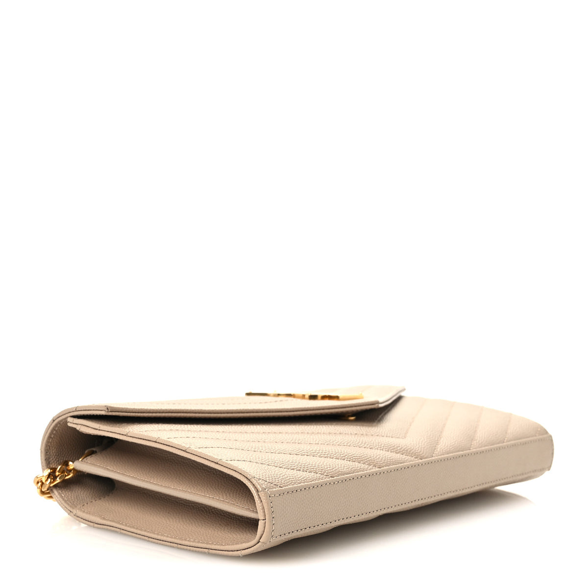 Grain De Poudre Matelasse Chevron Monogram Chain Wallet Dark Beige