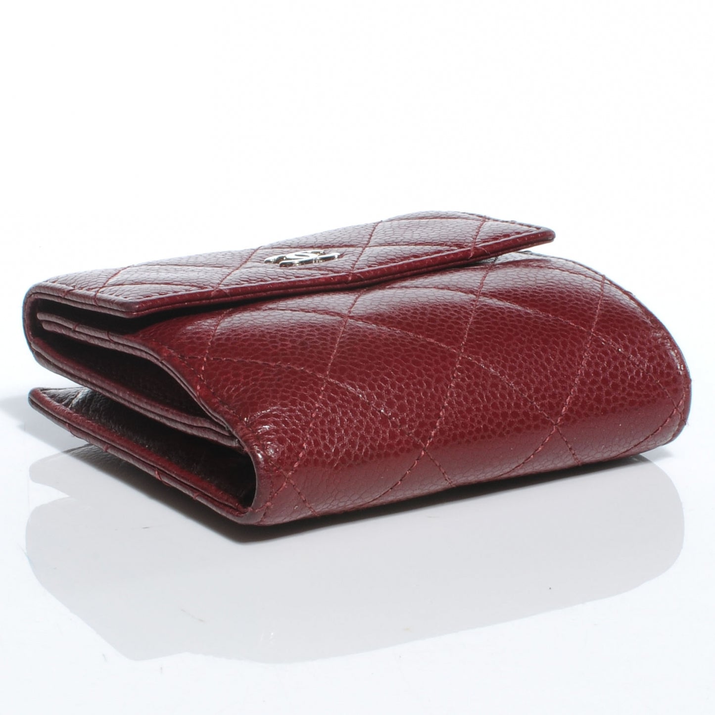 Caviar Quilted Compact Flap Wallet Dark Red