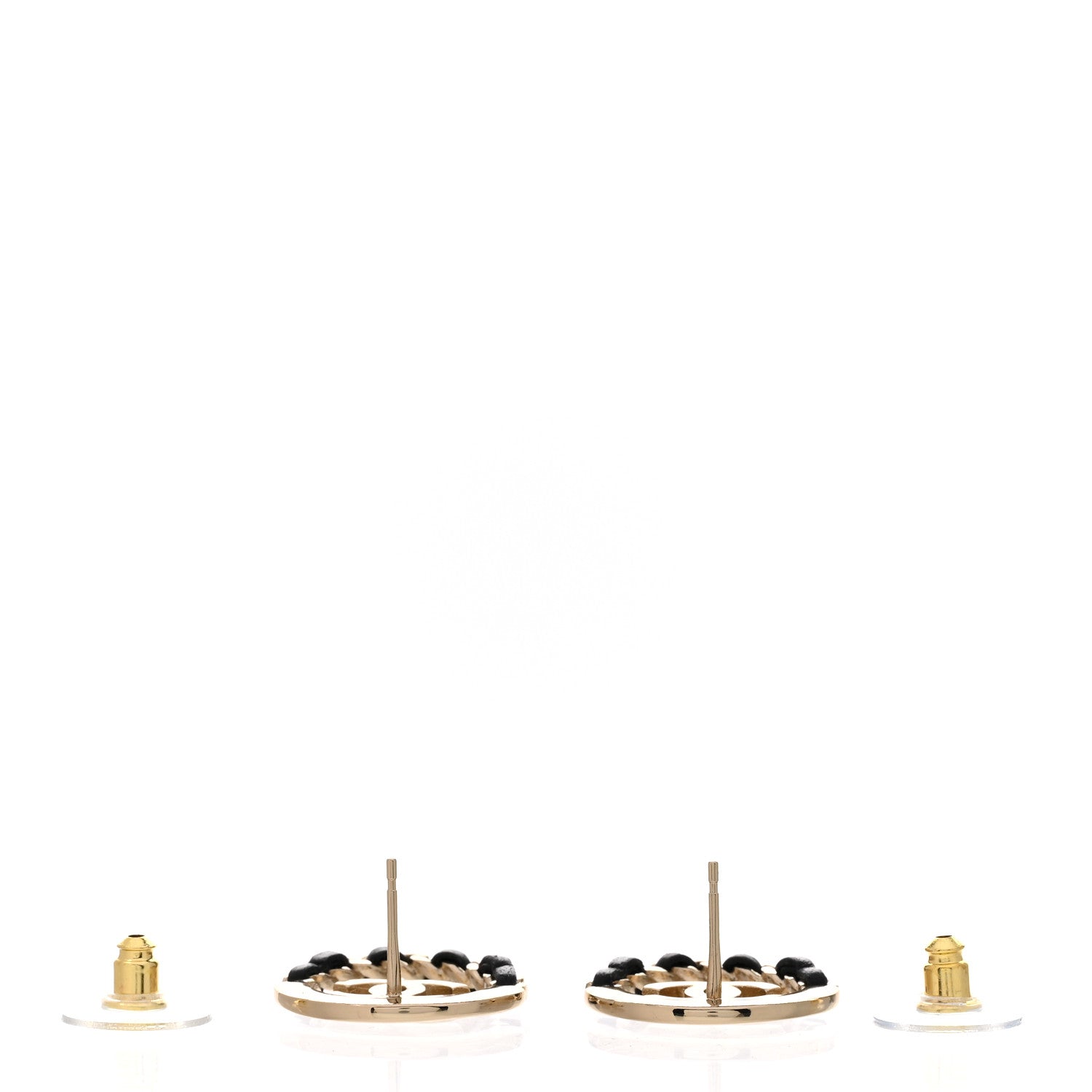 Chanel Lambskin Chain CC Round Earrings Gold Black 2 of 4