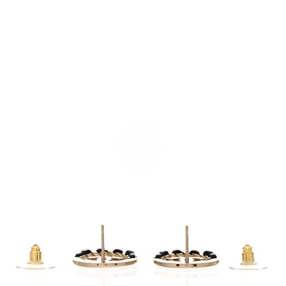 Chanel Lambskin Chain CC Round Earrings Gold Black 2 of 4