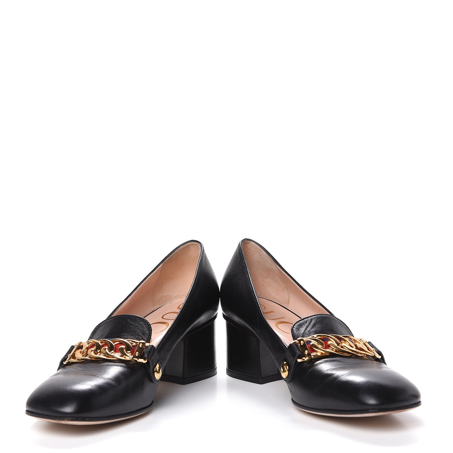 Gucci Malaga Kid Sylvie Web Chain Mid Heel Loafers 36.5 Black 5 of 15