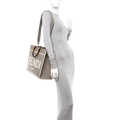 Fendi Vitello King Ceylon Plexiglass Woven Logo Debossed Medium Fendi Sunshine Shopper Tote Tortora White Ice 2 of 9