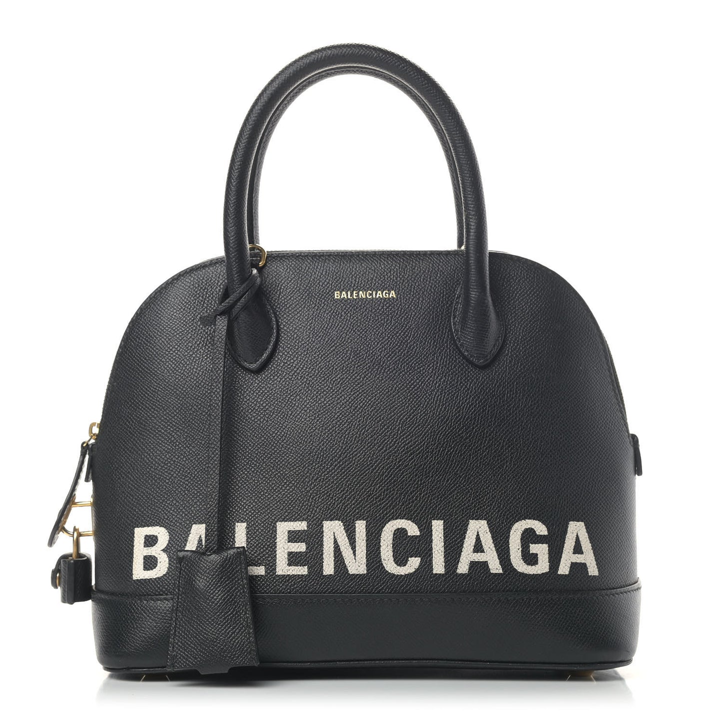 Signature Grained Calfskin Logo S Ville Top Handle Bag Black