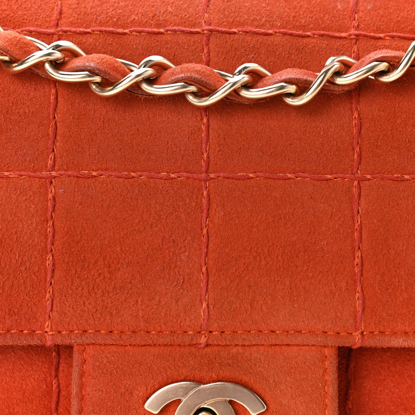 Suede Square Double Stitch Flap Orange