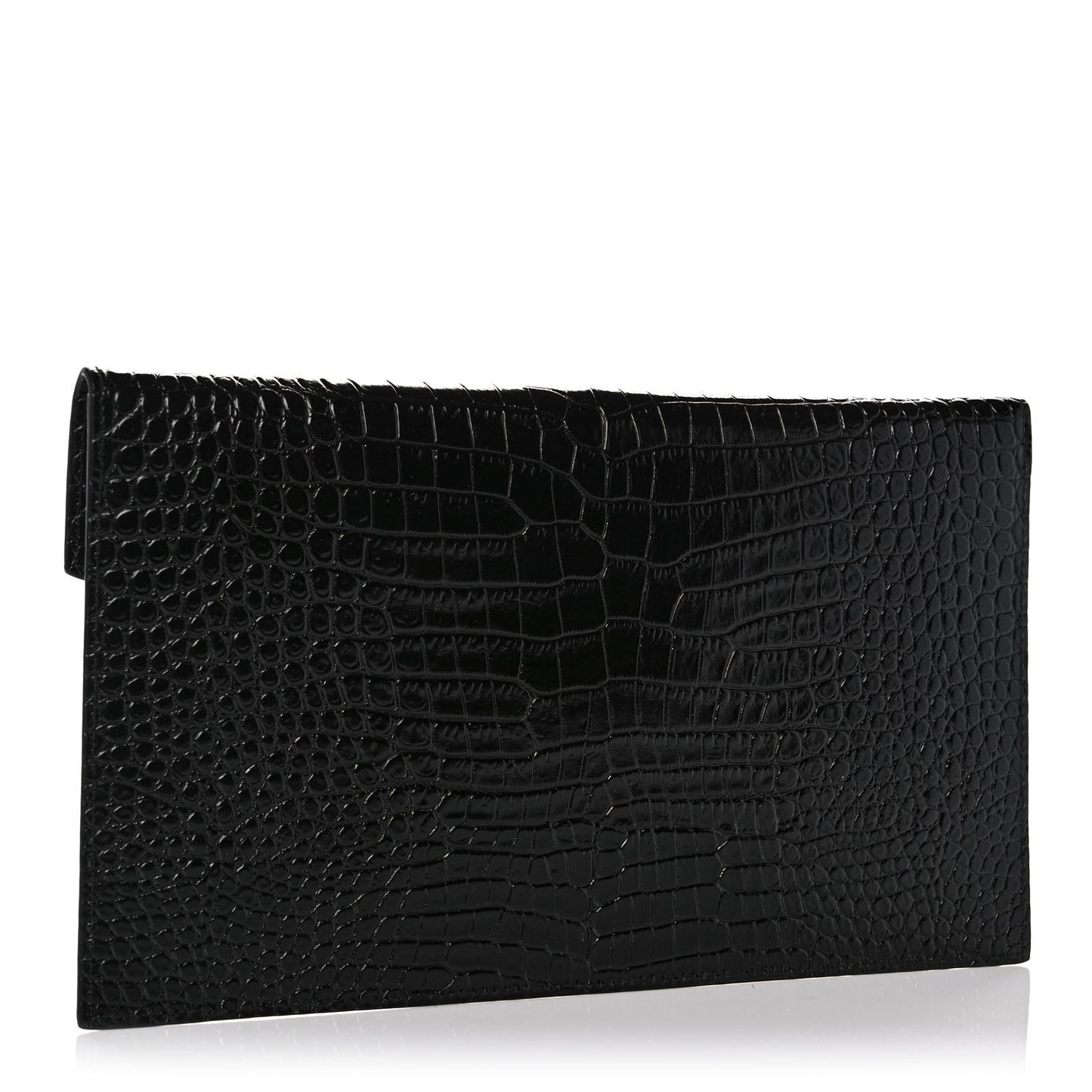 Calfskin Crocodile Embossed Uptown Monogram Clutch Black
