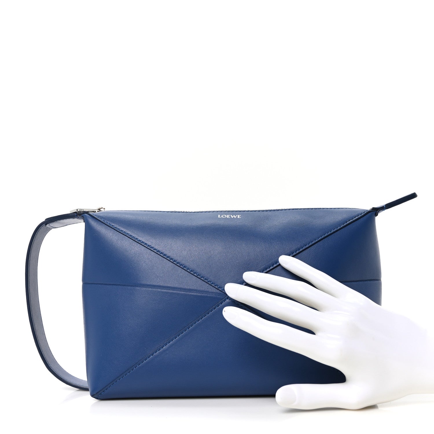 Loewe Calfskin Puzzle Fold Wash Bag Blue 2 of 10