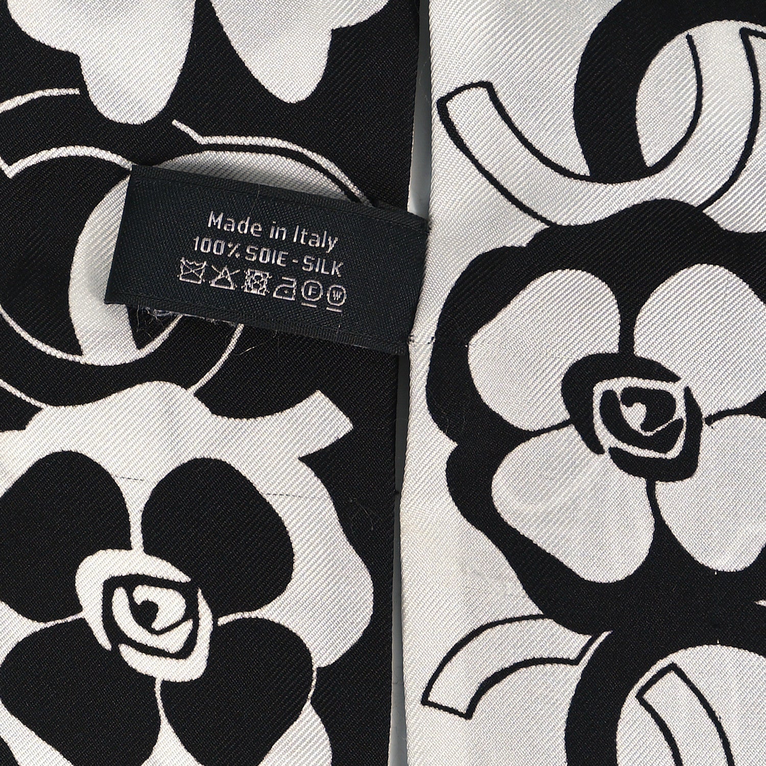 Chanel Silk Clover CC Slim Bandeau Scarf Black White 3 of 4