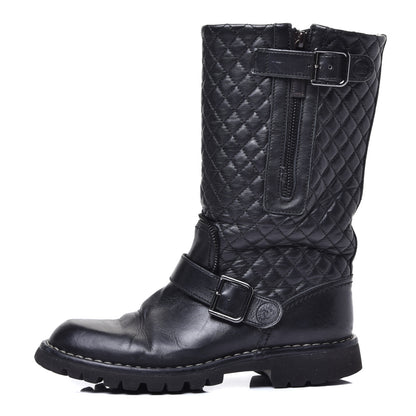Chanel Calfskin Quilted Biker Boots 36.5 Black 1 of 9