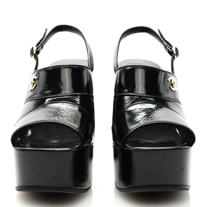 Chanel Crumpled Patent Lambskin Platform Sandals 39 Black 3 of 9