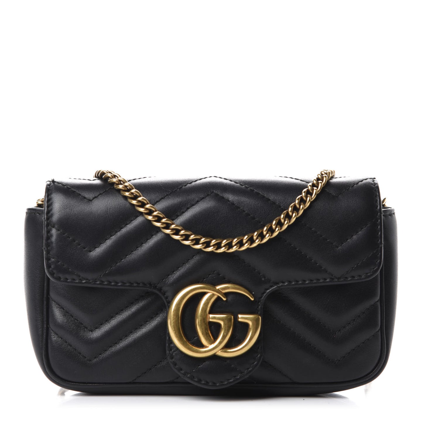 Calfskin Matelasse Super Mini GG Marmont Shoulder Bag Black