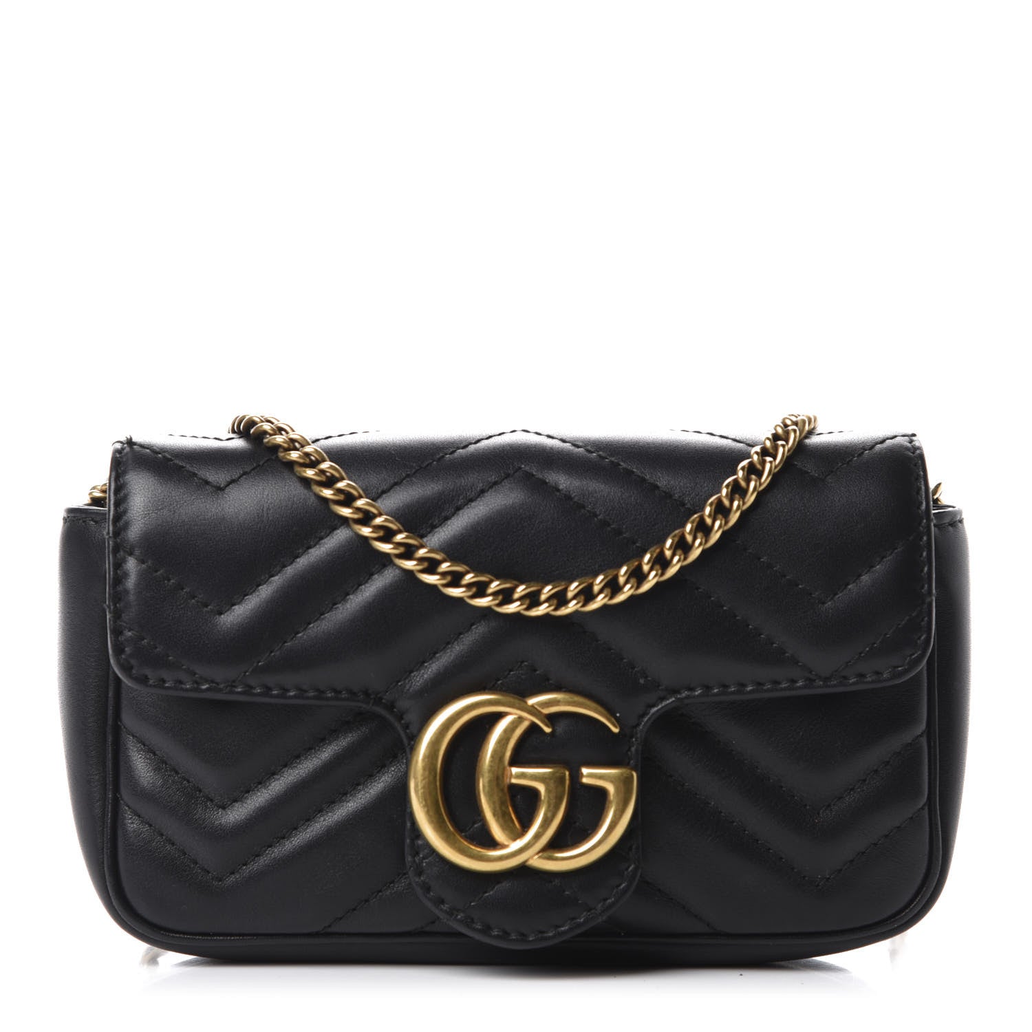 Gucci Calfskin Matelasse Super Mini GG Marmont Shoulder Bag Black 1 of 13