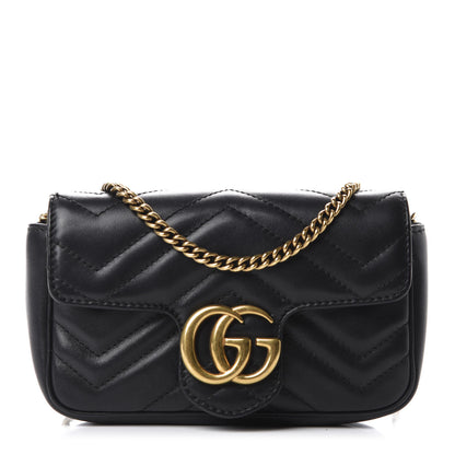 Gucci Calfskin Matelasse Super Mini GG Marmont Shoulder Bag Black 1 of 13