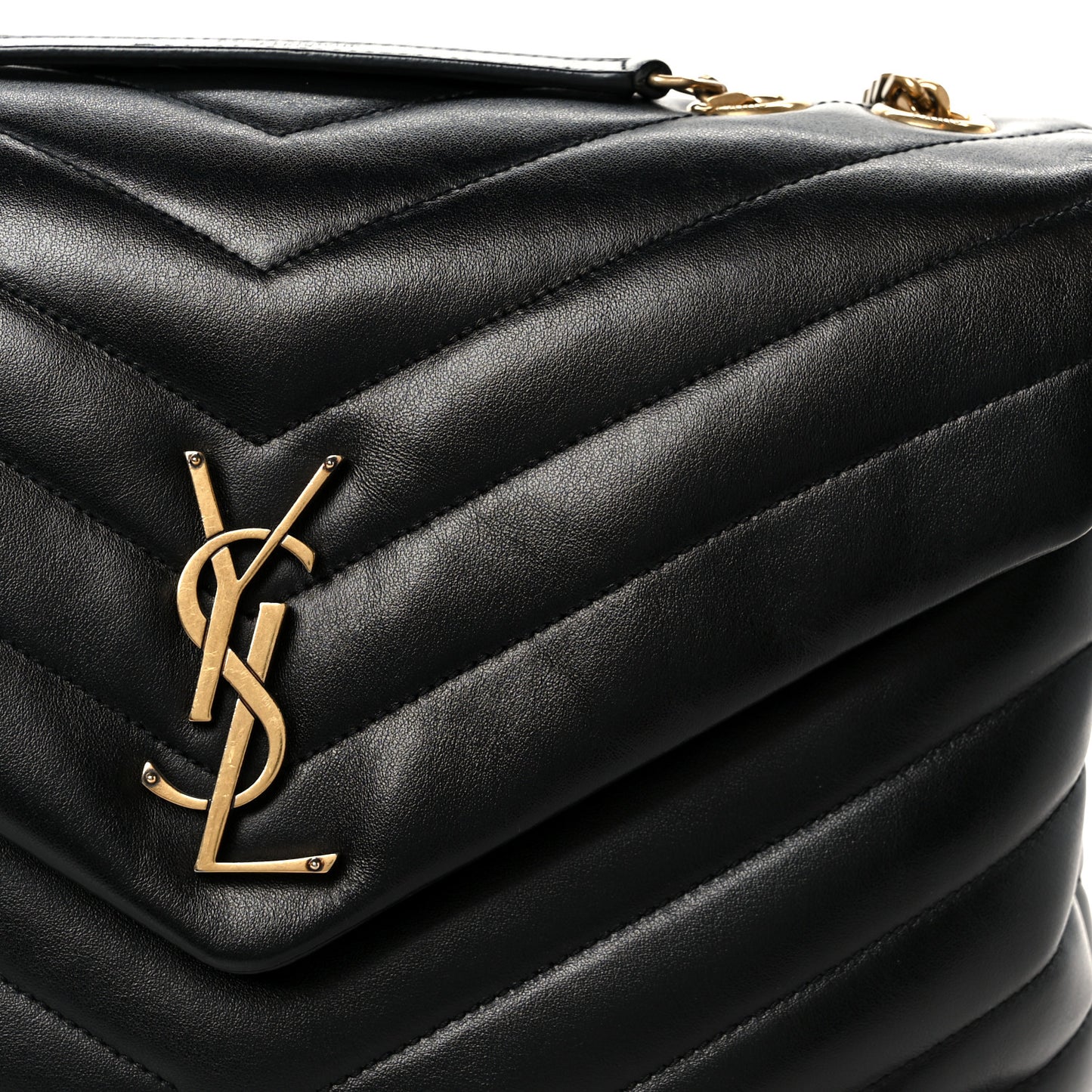 Calfskin Y Quilted Monogram Medium Loulou Chain Satchel Black