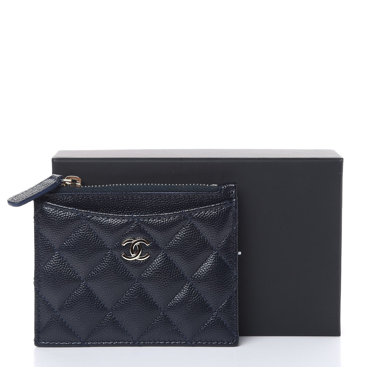 Caviar Quilted CC Zip Card Holder Navy Blue